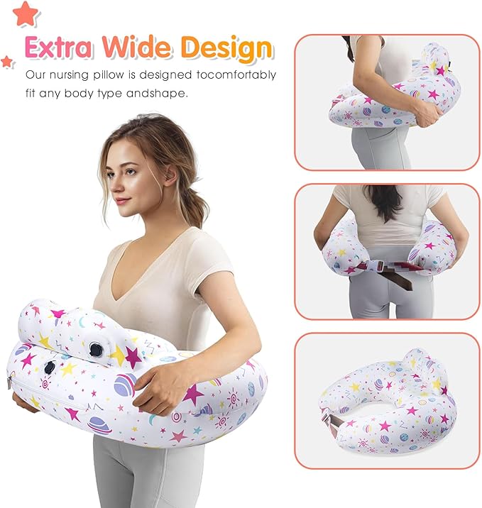 Inflatable Travel Nursing Pillow with Extra Replacement Cover–Portable Breastfeeding & Bottle-Feeding Pillow for Mom & Baby Support, 2 Removable 100% Cotton Covers–Newborn Essentials