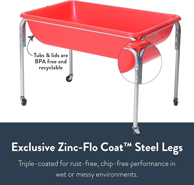 Children's Factory Medium Sensory Table and Lid – 24″ Height, Sandbox with Lid, Water Table for Kids, Red