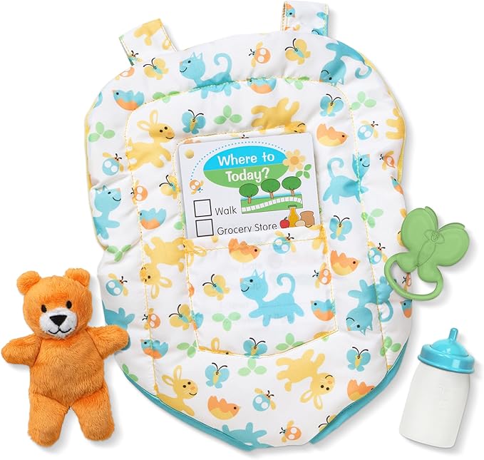 Melissa & Doug Mine to Love Carrier Play Set for Baby Dolls with Toy Bear, Bottle, Rattle, Activity Card