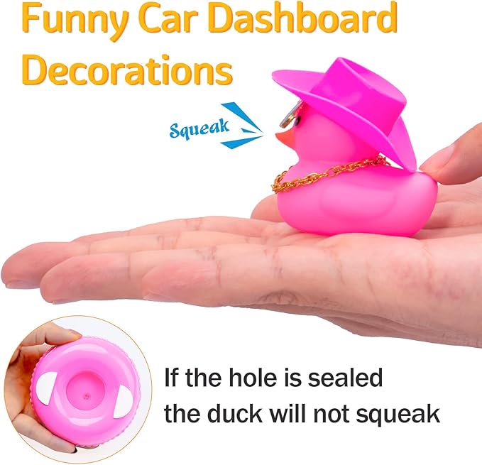 wonuu 2Pcs Car Dashboard Decorations Color Ducks, Rubber Duck for Car Ornament Accessories with Mini Hat Sunglasses Necklace and Swim Ring, A_Pink Duck+Pink Cowboy&Pink Spots Cowboy