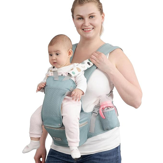 Baby Carrier with Hip Seat for Newborn to Toddler, 6-in-1 Ergonomic Infant Carrier for 0-36 Month Baby, All Positions Soft Breathable Mesh Wrap Carrier with Waist Stool, Easily Adjustable Baby Holder