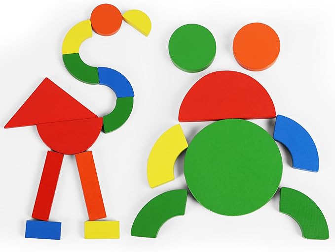 Wooden Magnetic Blocks Toys - Shape Pattern Building Block - Large Tangram Puzzles for Kids - Geometric Creative Development Toys Montessori Learning Material - Stocking Fillers Stuffers 3 Years