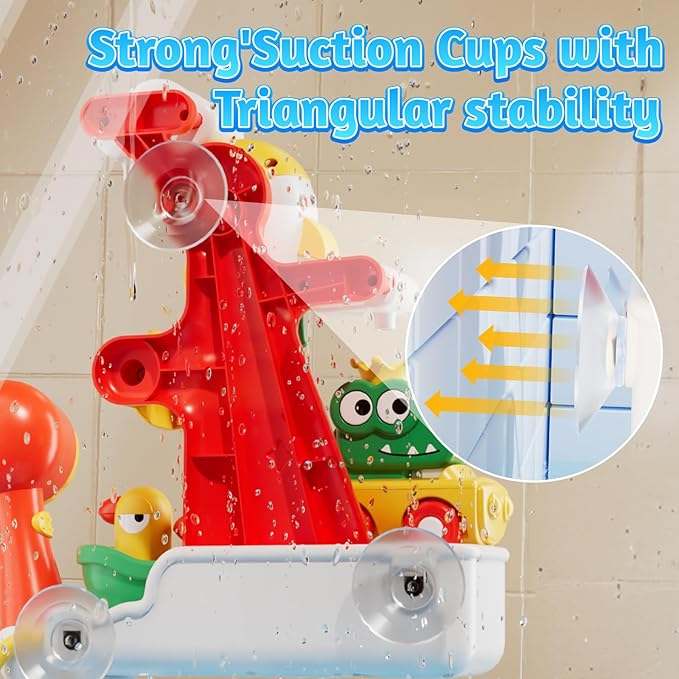 FlowFun Bath Toy Set: Electric Shower with 360° Rotate, Rocket Whistle, Cute Car Toy & Little Yacht | Interactive Water Play Kit for Toddlers 18 Months +