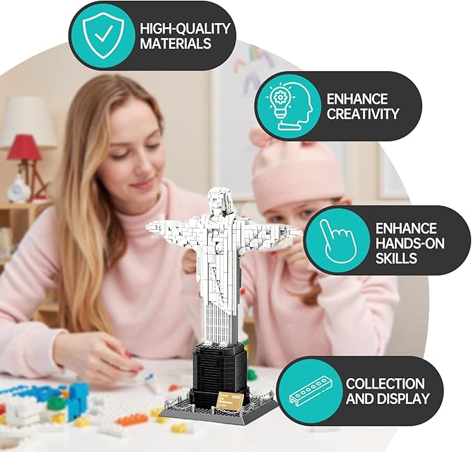 Jesus Architecture Model Building Blocks Set,Brazil Christ The Redeemer Statue World Famous Landmark Series Toys Gitf for Kids Adults