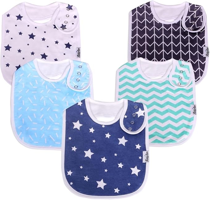 Organic Cotton Baby Bibs for Boys & Girls – Soft, Absorbent Teething & Drool Bibs - Adjustable Snaps for Toddlers