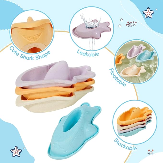 Bath Toys for Kids Ages 1-3, 16PCS | Easy-Clean & Mold Free Bath Toys for Babies with Stacking Cups | Watering Can, Bath Boats & Spoon with Storage Bag, Bathtub Water Sand Pool Toys for Toddler Gifts