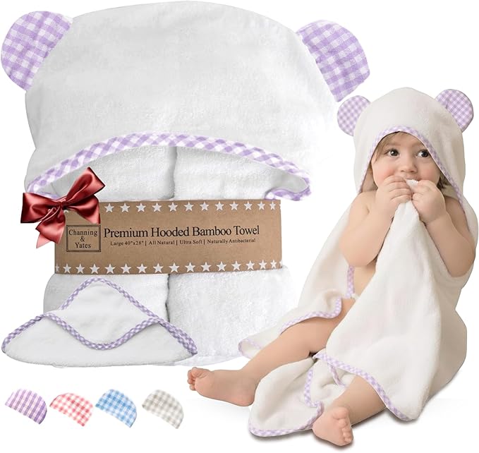 Channing & Yates Premium Boutique Baby Towels for Girls - Hooded Girl Towel & Washcloth Set - Organic Viscose Made from Bamboo Baby Towels with Hood - Baby Girl Bath Towels (Purple)