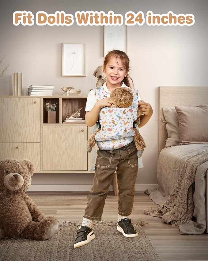 Lictin Baby Doll Carrier, Front and Back Doll Accessories Carrier for Little Girls, with Adjustable Straps for Stuffed Animal Reborn Baby Doll