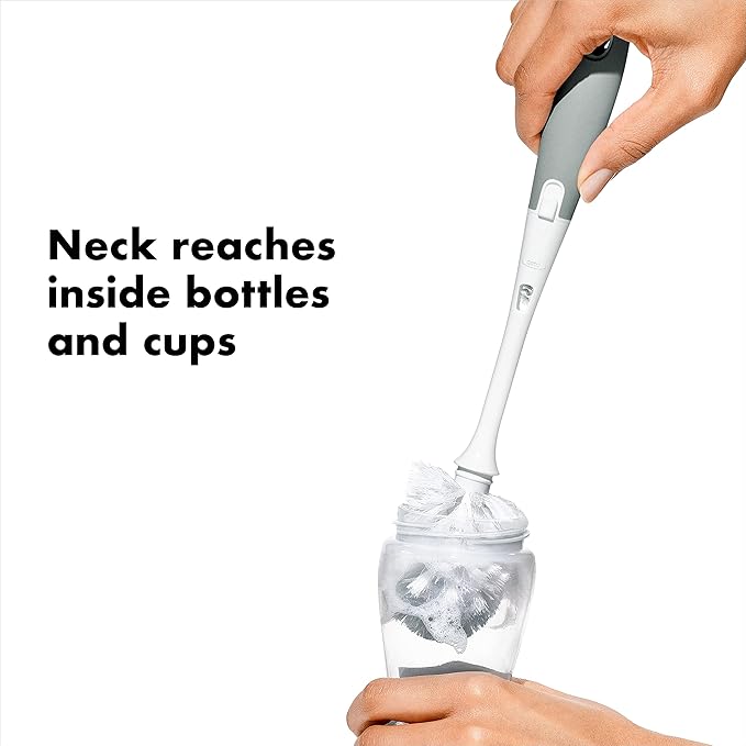 OXO Tot Bottle Brush with Nipple Cleaner and Stand – Gray, 2-Pack