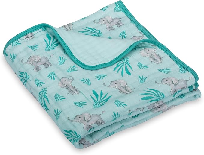LollyBanks Muslin Baby Blanket 100% Organic Cotton, Muslin Quilt Lightweight, 6 Layers Soft Blanket Neutral, 47"x 47" Toddler Blankets for Girls and Boys, Nursery Receiving Blankets (Elephant Print)