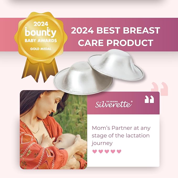 SILVERETTE® The Original Silver Nursing Cups, Nipple Covers for Breastfeeding Essentials, Pure 925 Silver Nipple Shields for Breastfeeding Newborn, Lightweight Nursing Cups, Regular Size