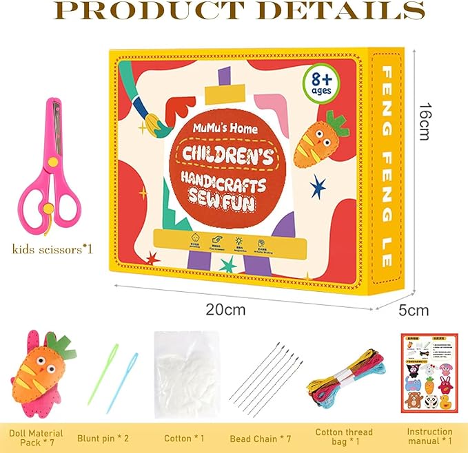 Eubeneortho Sewing Kit for Kids,Felt Animals Sew Craft Kit for Beginners,Fun and Educational Kids DIY Projects Craft and Sew Set Gift for Ages 6+ Girls, Boys, Learn to Sew