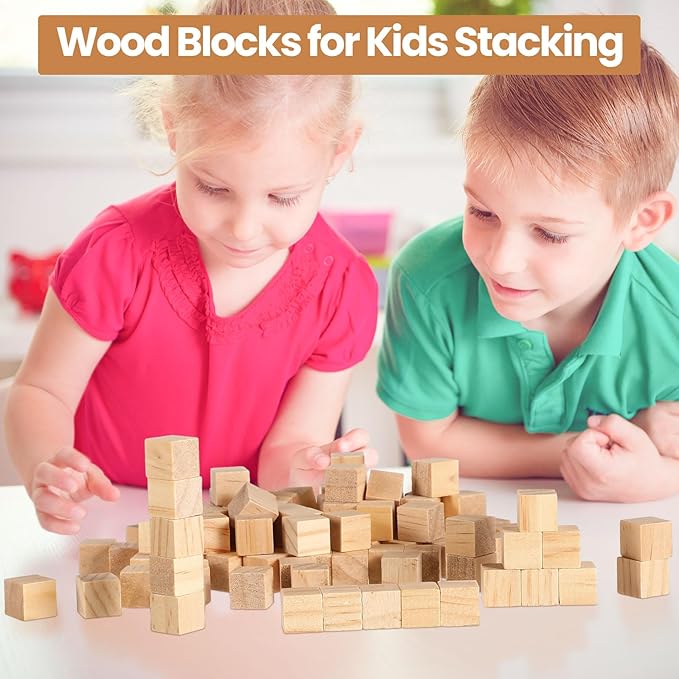 Barydat 300 Pcs 0.5 in Wooden Cubes,Unfinished Wooden Blocks for Crafting Natural Craft Wood Square Blank Cube for DIY Project Baby Showers