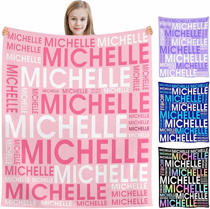 M YESCUSTOM Personalized Baby Blankets for Kids with Names,Customized Baby Blankets for Girls Adult Toddler Custom Soft Throw Blanket Birthday Christmas Valentines Day Pink