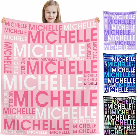 M YESCUSTOM Personalized Baby Blankets for Kids with Names,Customized Baby Blankets for Girls Adult Toddler Custom Soft Throw Blanket Birthday Christmas Valentines Day Pink