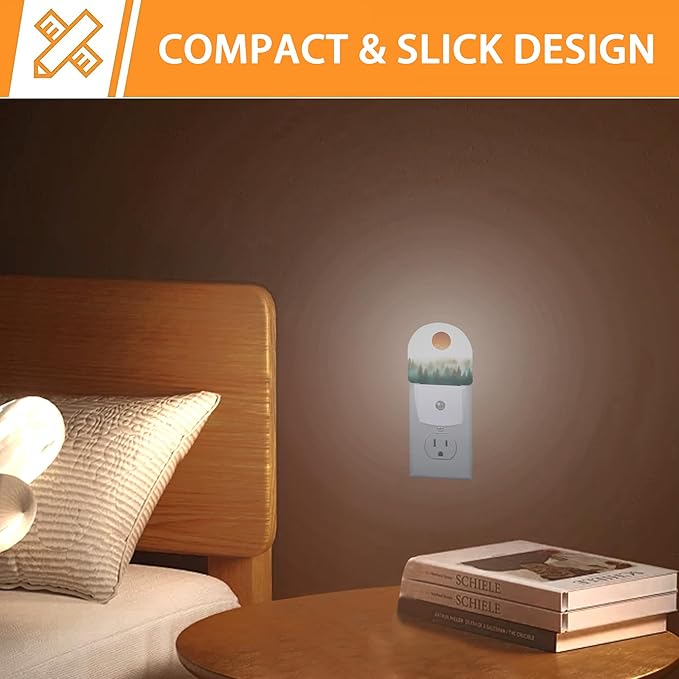 Misty Forest Sun Night Light,Landscape Night Lights Plug into Wall with Dusk to Dawn Sensor,Lamp for Bedroom Bathroom Hallway Nightlight for Women Girls