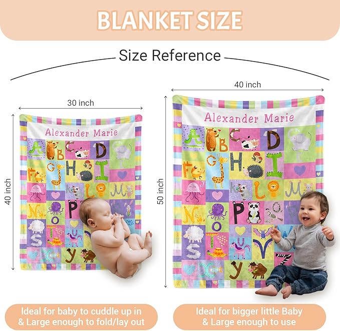 Personalized Baby Blankets for Girls & Boys - Super Soft Easter Blanket with Thick Double-Layer Dotted Backing, Personalized Baby Gifts for Baby Shower from Grandma (Rainbow, Customize Now)