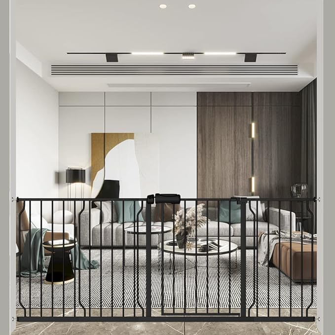 ALLAIBB Extra Wide Pressure Mounted Baby Gate Walk Through Child Kids Safety Toddler Tension White Long Large Pet Dog Gates with Extension for doorways Kitchen (71.65-76.38"/182-194cm, Black)