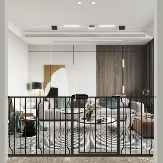 ALLAIBB Extra Wide Pressure Mounted Baby Gate Walk Through Child Kids Safety Toddler Tension White Long Large Pet Dog Gates with Extension for doorways Kitchen (71.65-76.38"/182-194cm, Black)