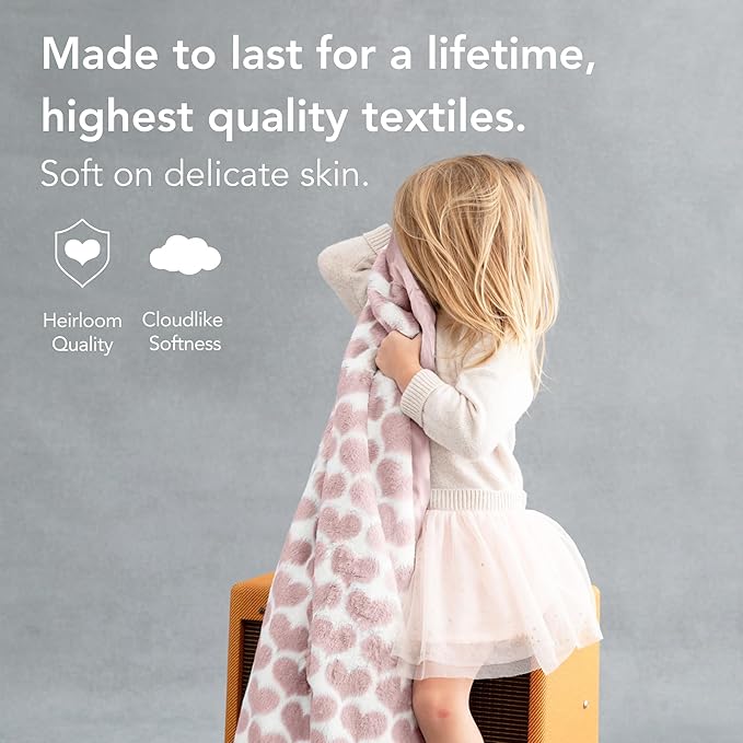 Little Giraffe Luxe Baby Blanket – 29x35” Satin Trim, Heart Army Dusty Pink | Ultra-Soft, Hypoallergenic Stroller & Nursery Blanket | Perfect for Newborns & Toddlers