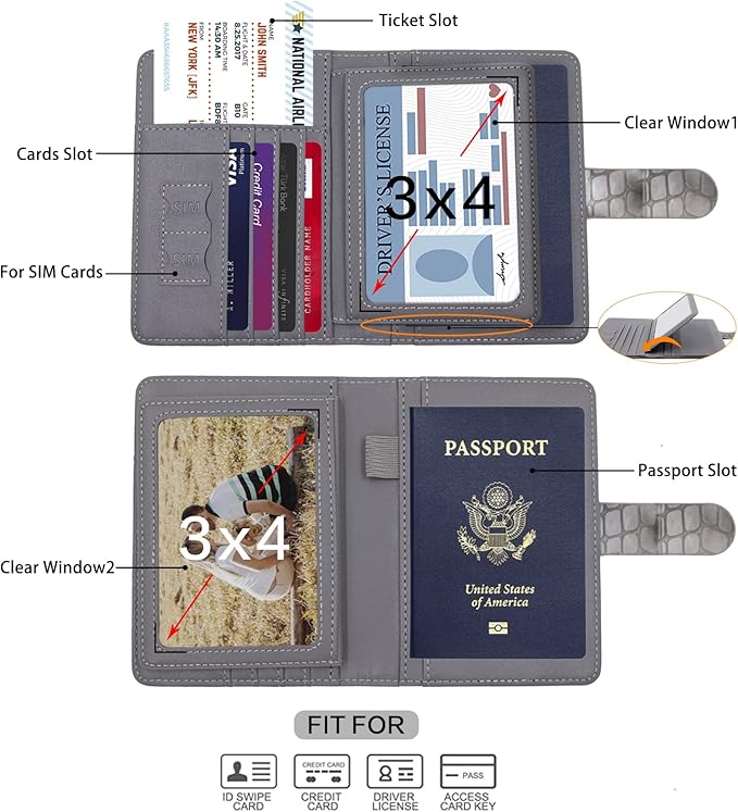 Melsbrinna Rfid Passport Holder for Travel women/Men, Cute Passport Wallet Rfid Blocking Card Slots, Rfid Passport Cover/CaseTravel Wallet, Passport Book Holder (1, Grey)