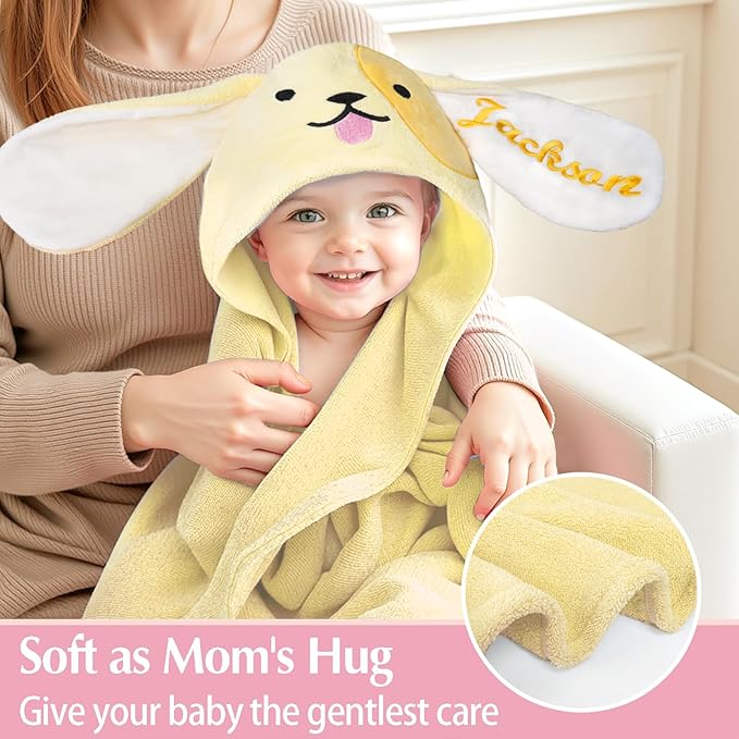Baosity Custom Hooded Baby Towel with Name, Personalized Super Soft Absorbent Bath Towels, Baby Towels for Girls Boys, Easter Brithday for Infant, Toddler, Newborn Essentials