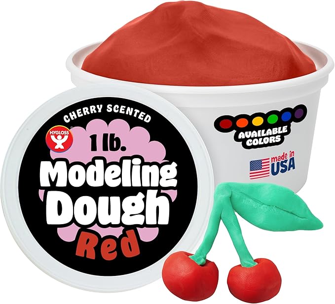 Hygloss Play Modeling Dough for Kids – Safe & Non-Toxic Sensory Dough for Arts and Crafts – 1 lb Tub – Play Clay for Toddler Activities, Preschool Classroom Must-Haves – Red Color, Scented
