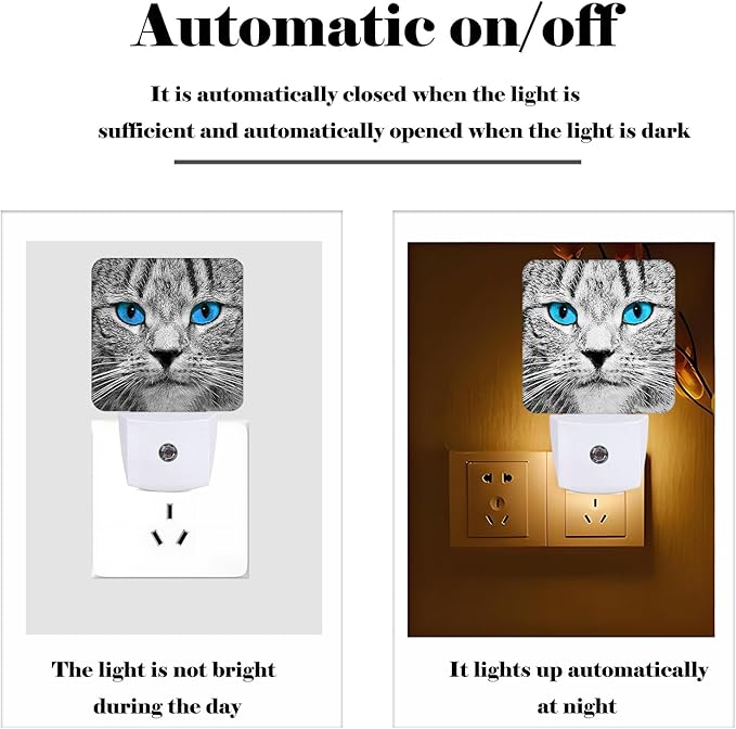 Blue Eyes Cat Night Light,Plug Into Wall with Dusk to Dawn Light Sensors, Warm Nightlights for Bedroom, Bathroom, Hallway, Kitchen, Gifts Ideal for Boys Girls Women Men