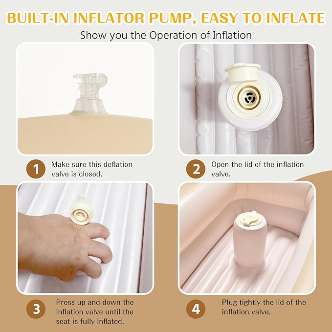 Inflatable Baby Bathtub Built-in Air Pump, Portable Travel Baby Bath Tub, Blow up Toddler Pool Seats for Babies Sitting up, Foldable Bathing Infant Shower Basin for Newborn 3 Months and up (Bear)