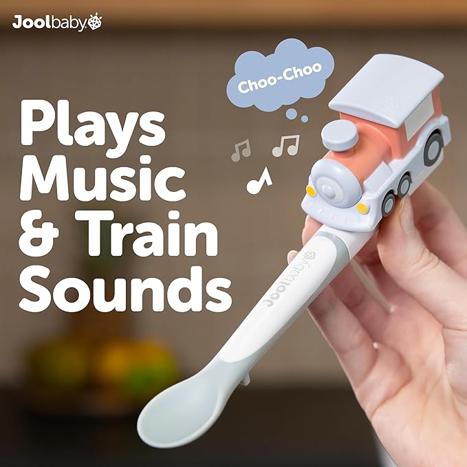 Jool Baby Musical Baby Spoons, 3 Spoons + Train with Fun Sounds - Multi-Stage Spoon for Infant Feeding & Training Babies 6+ Months to Self-Feed