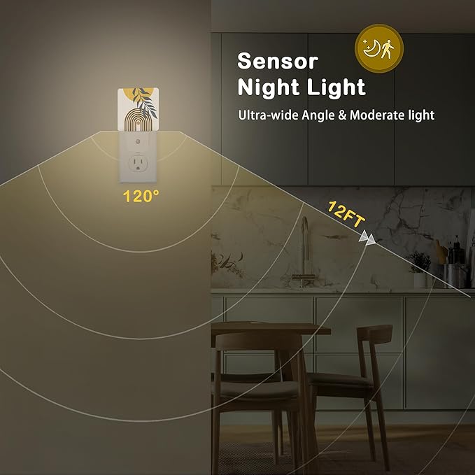 Boho Sun Leaves Night Light,Plug in Night Light, Dusk to Dawn Sensor Nightlights for Stairway/Hallway/Kitchen/Bedroom/Bathroom 0.5W