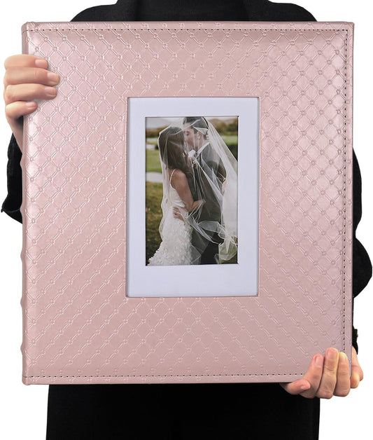 RECUTMS Photo Album 4x6 Holds 500 Photos Black Inner Page Button Grain Leather Larger Capacity Horizontal and Vertical Photos Wedding Pictures Album Birthday Christmas Baby Family Photo Book(Pink)