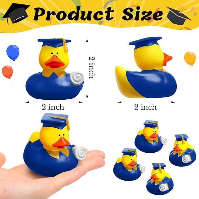 52 Pcs Graduation Rubber Duck 2025 Graduation Diploma Rubber Duckies Grad Cruise Duck Bulk Classroom Reward Prize for Student Bathtub Swimming Pool Theme Party Favors (Blue)