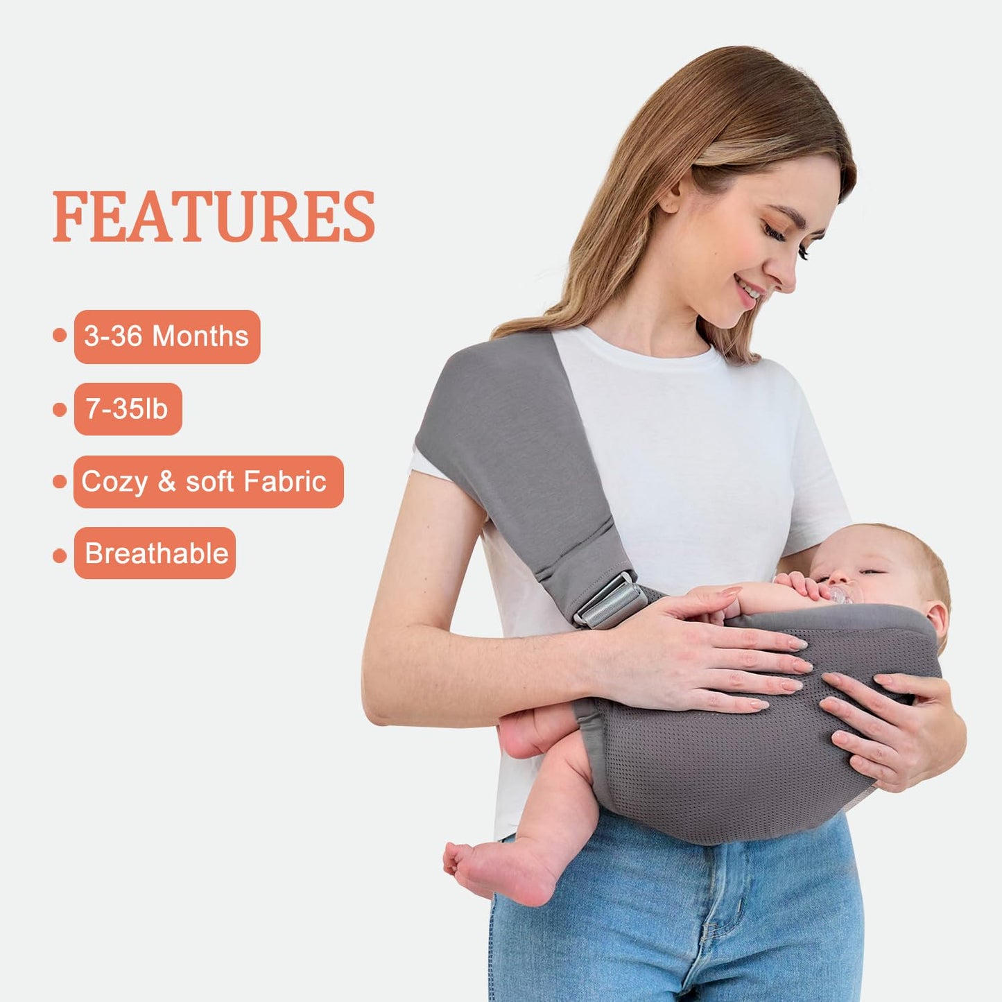 Baby Sling Carrier,Baby Carrier Newborn to Toddler,Toddler Carrier,Portable Lightweight & Spreadable Shoulder Straps (Dark Grey)