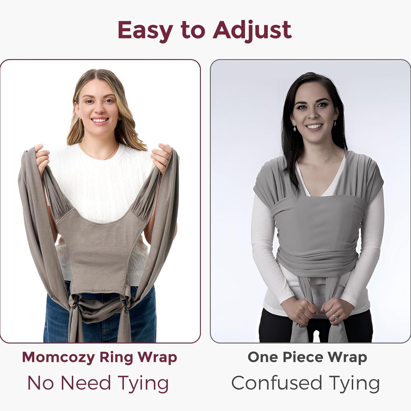 Momcozy Baby Wrap Carrier - Easy to Wear Infant Carrier Slings, Lightweight Hands Free Baby Sling, Adjustable Baby Carriers for Newborn to Toddler 8-35 lbs, Baby Wraps Carrier, Brown