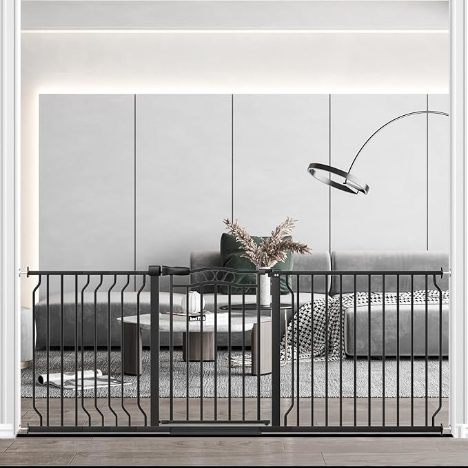 67.3-81.1" Extra Wide Baby Gate for Stairs No Drilling, 30" Tall Auto Close Press Mounted Baby Gate for Doorways, Adjustable Width Walk Through Long Gates for Kids or Pets, Black