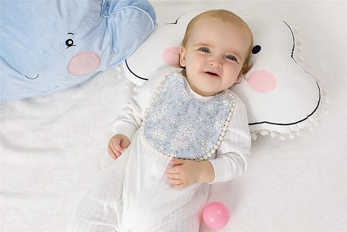 GZMM Baby Bib for Girls,Reversible Waterproof Handmade Natural Cotton Baby Drool Bib 0-12 Months 3 Pack