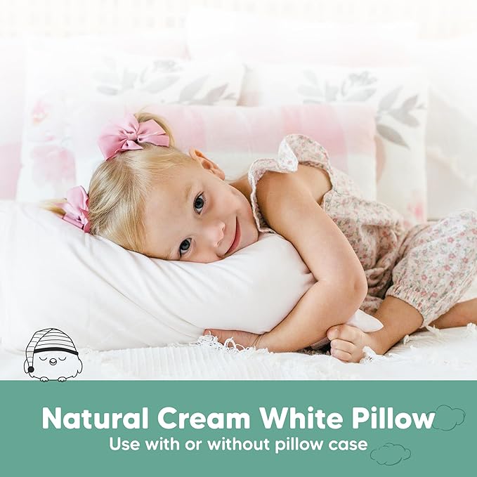 KeaBabies Toddler Pillow 13x18 - Soft Organic Cotton Kids Travel Bed Pillows for Sleeping, School, Nap, Machine Washable, Toddlers 2 to 5, Pillowcase Sold Separately (Soft White)