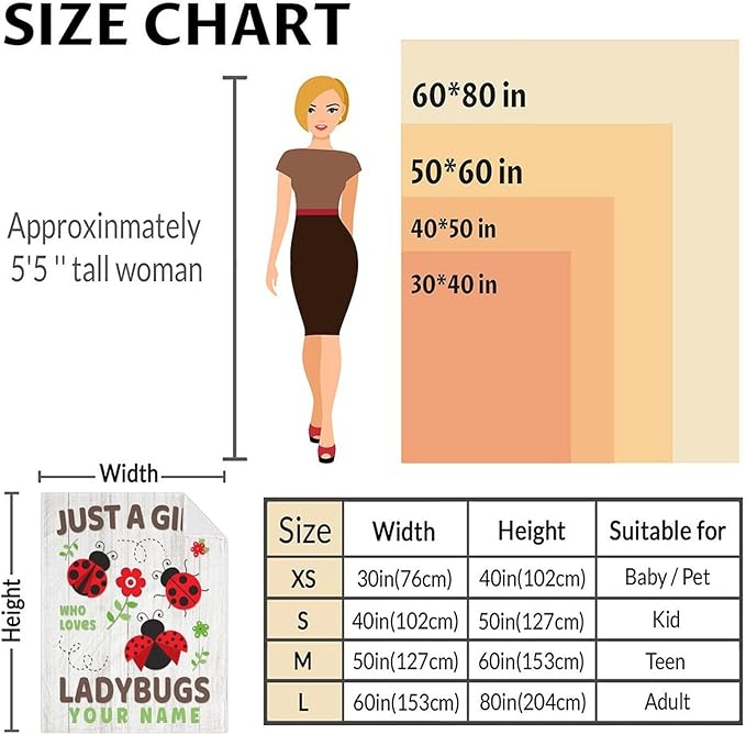 Personalized Ladybug Gifts for Kids - 30 x 40 Inches Cute Lady Bug Blanket for Girls - Grey Plush Warm Decor for Crib, Lap