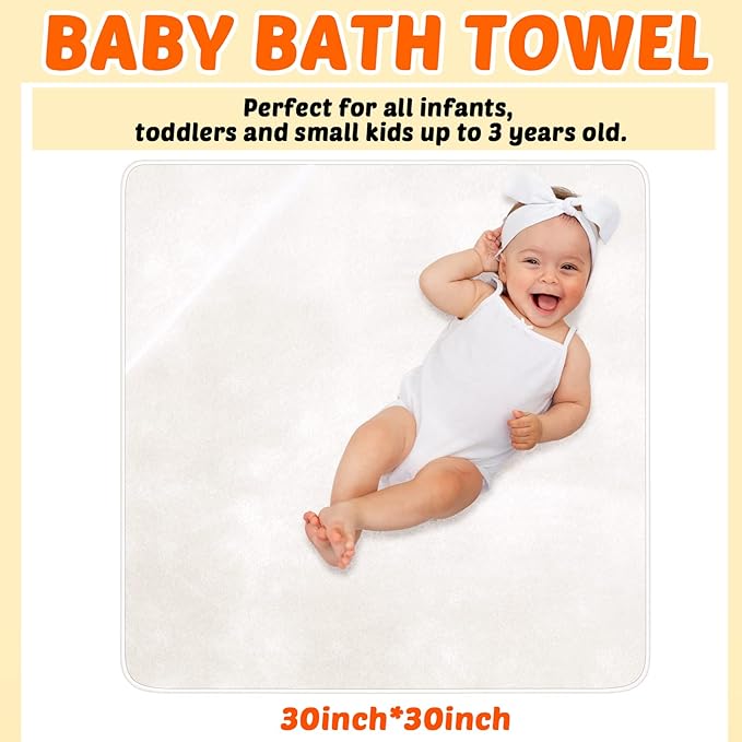 Reginary 4 Pack Baby Hooded Towels Coral Fleece Baby Bath Towels 30 x 30 Inch Soft Absorbent Hooded Bath Blanket for Newborn Toddler Infant Boy Girl Shower Gift Supplies (White)