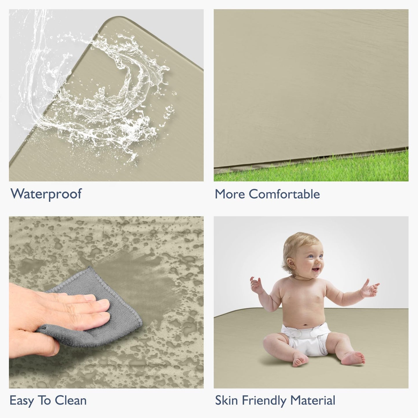 Baby Play Mat, 43x43 Inch Thicken Portable Self-Inflating Playmat for Kids Teepee Tent, Cushion Baby Mat for Floor, Tummy Time Mat with Travel Bag