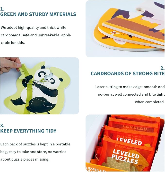 TOI Leveled Puzzles for Kids Aged 2 and Up, Toddler Puzzle Preschool Learning Jigsaw Puzzles, Large Pieces Educational Game for Boys Girls, Classic Education Step 1