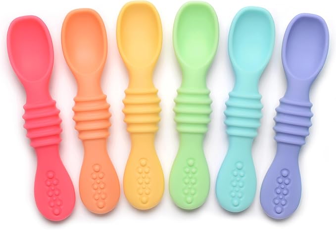 PrimaStella Silicone Chew Spoon Set for Babies and Toddlers | Safety Tested | BPA Free | Microwave, Dishwasher and Freezer Safe (Summer Rainbow Chew Spoon)