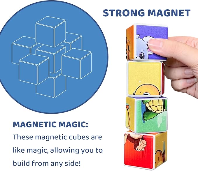 Magnetic Building Blocks Tiles, Large Magnetic 1.65 inch Cubic Puzzle Toys in Vehicles Theme, STEM Montessori Sensory Toys for Toddlers 1-3, Gifts for Girls & Boys