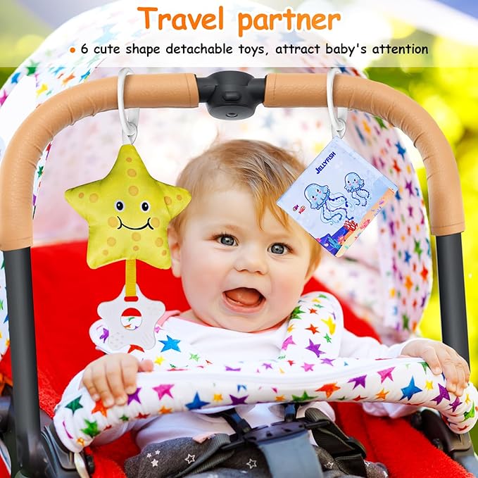 Baby Play Gym & Activity Mat,Oversize Whale Shaped Baby Play Mat w 6 Detachable Toys,Tummy Time Mat Promote Motor Skills & Sensory Development Mat, Newborn Infant Baby Essentials Gift