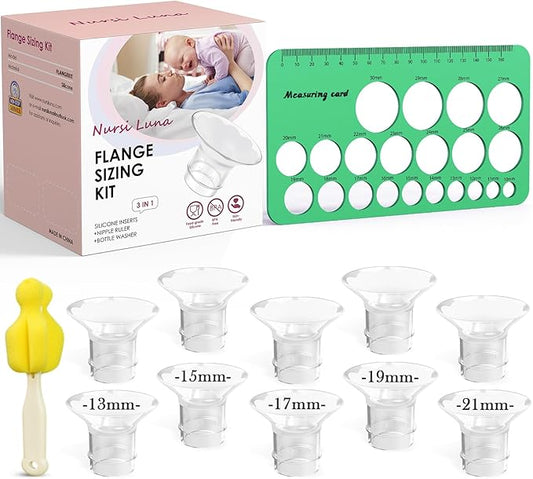 Flange Sizing Kit 3 in 1 with 10PCS Flange Inserts 13/15/17/19/21mm, Silicone Flanges Insert Kit for 24mm Flange/Shield, Pumping Essentials Kit for Moms