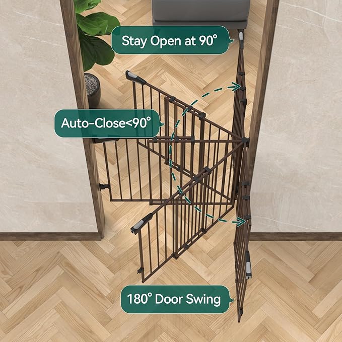 Babelio Baby Gate for Stairs & Doorways, 26-43" W 28" H No Bottom Bar| Easy Installation| One-Handed Operation| Auto-Close| Hardware Mount (Drill Needed) Safety Dog/Pet Gate (Black Wood Pattern)