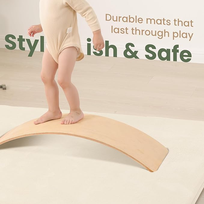 Baby Play Mat for Floor,1.3" Thick Elasti-Foam 50"×50" Playpen Mat for Tummy Time,Water Repellent Soft Coral Velvet for Toddler,Infant,Kids,Non-Slip Backing Safe for Crawling(Cream)