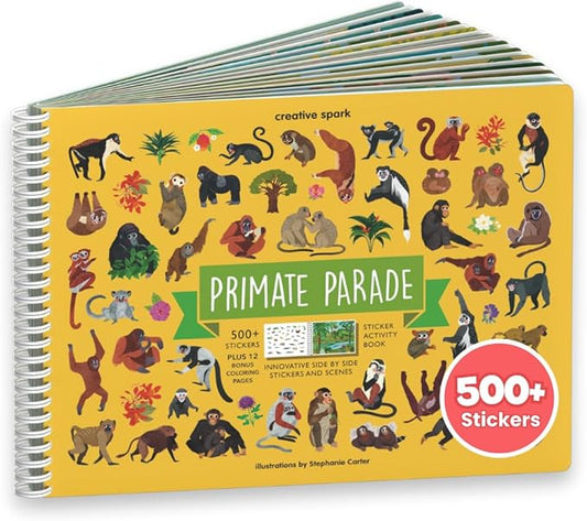 Cupkin Monkey Animal Sticker Book Activity for Kids, Toddler Airplane Travel Essentials, 500+ Animal Stickers for Kids + 12 Scenes + 12 Coloring Book Pages, Monkey Gift, Crafts Ages 2-8