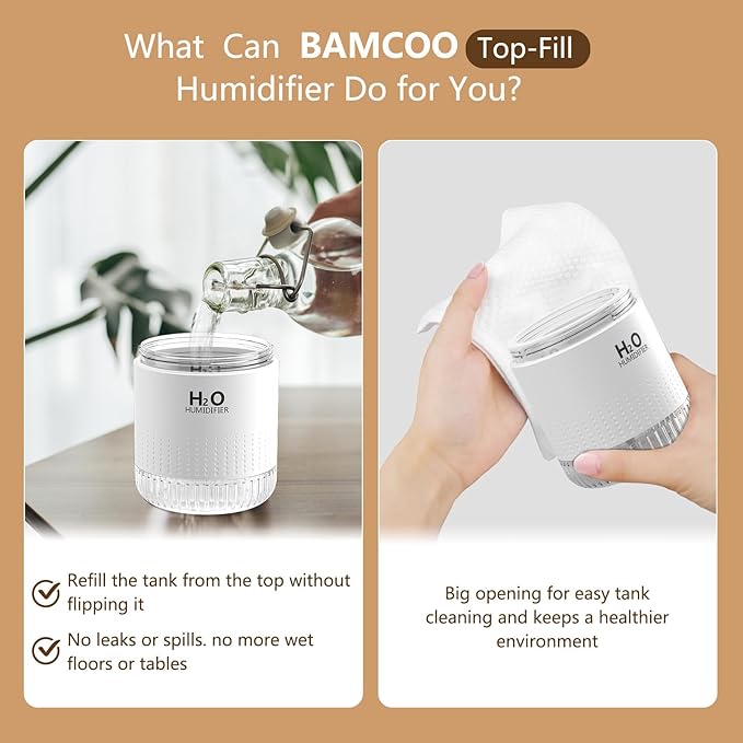 Portable Mini Humidifier, Auto Shut-Off, 2 Mist Modes, Quite, Small Humidifiers for Bedroom Travel Office Desk Plants(White)